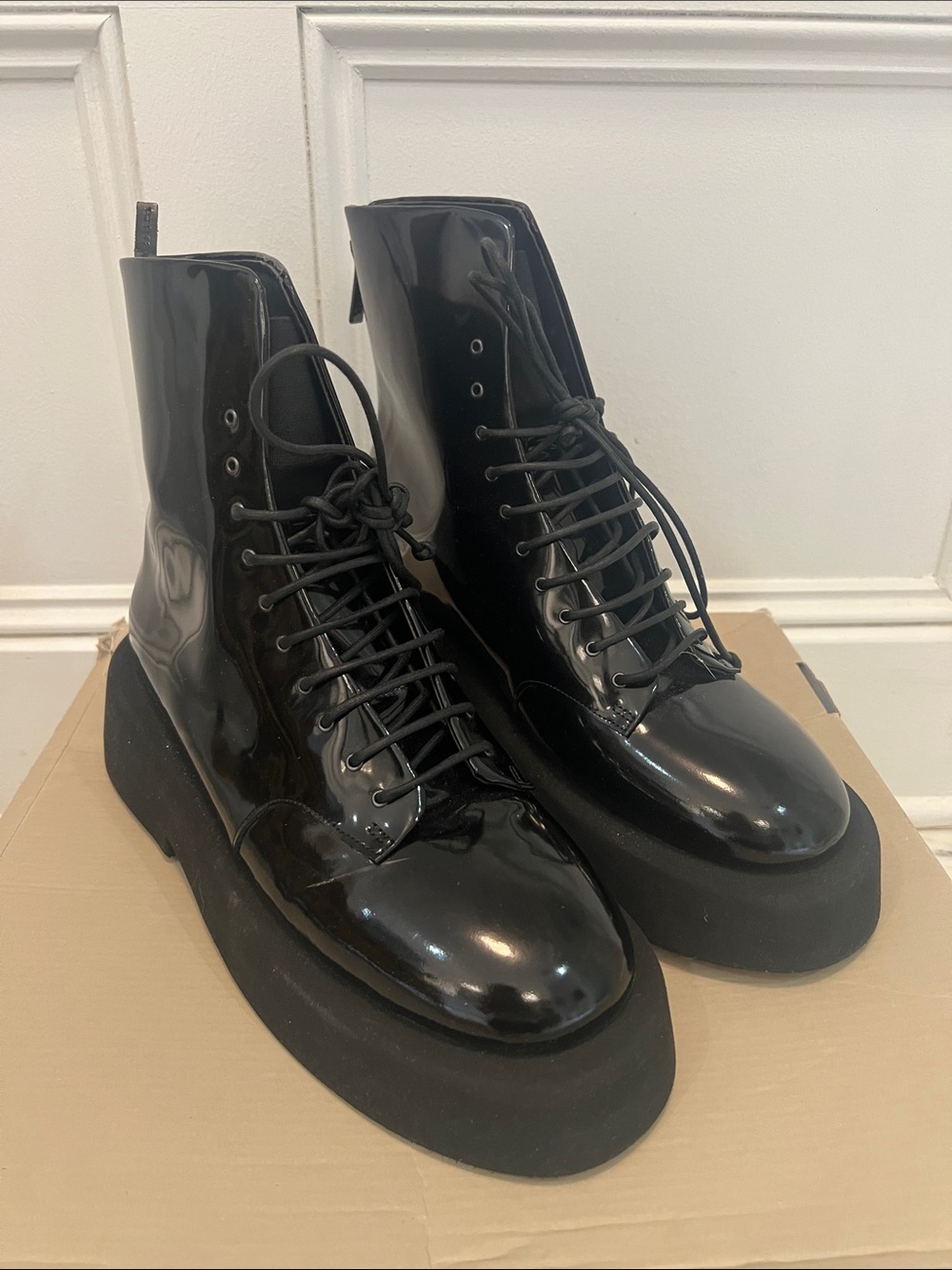 Marsèll Black Patent Leather Platform Lace-Up Boots – EU 40 / US 10 New in Box - Picture 2 of 4